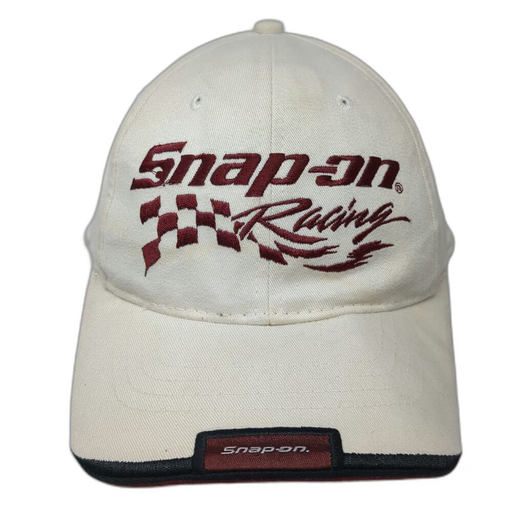 Choko Snap-on Racing Baseball Cap Beige One Size Checkered Flag Embroidered Hat